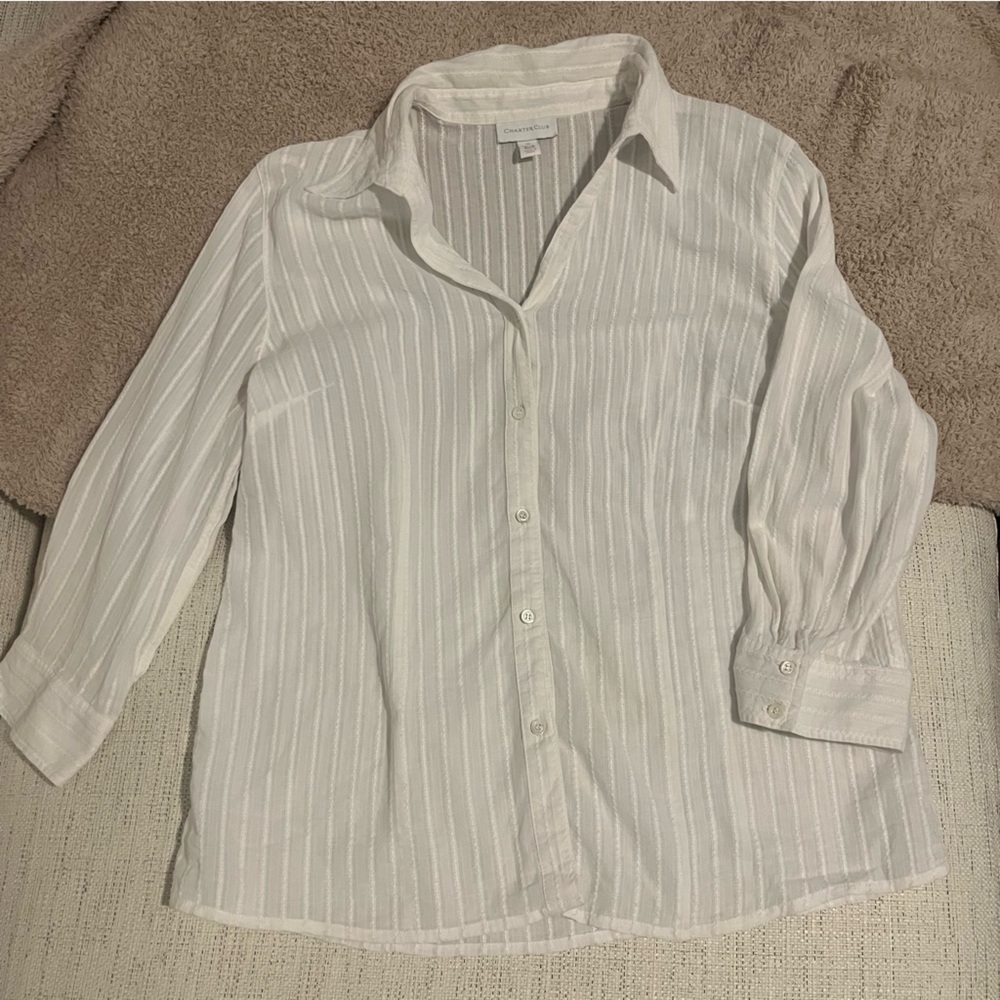 White Lightweight Button Down Shirt, Charter Club size 14